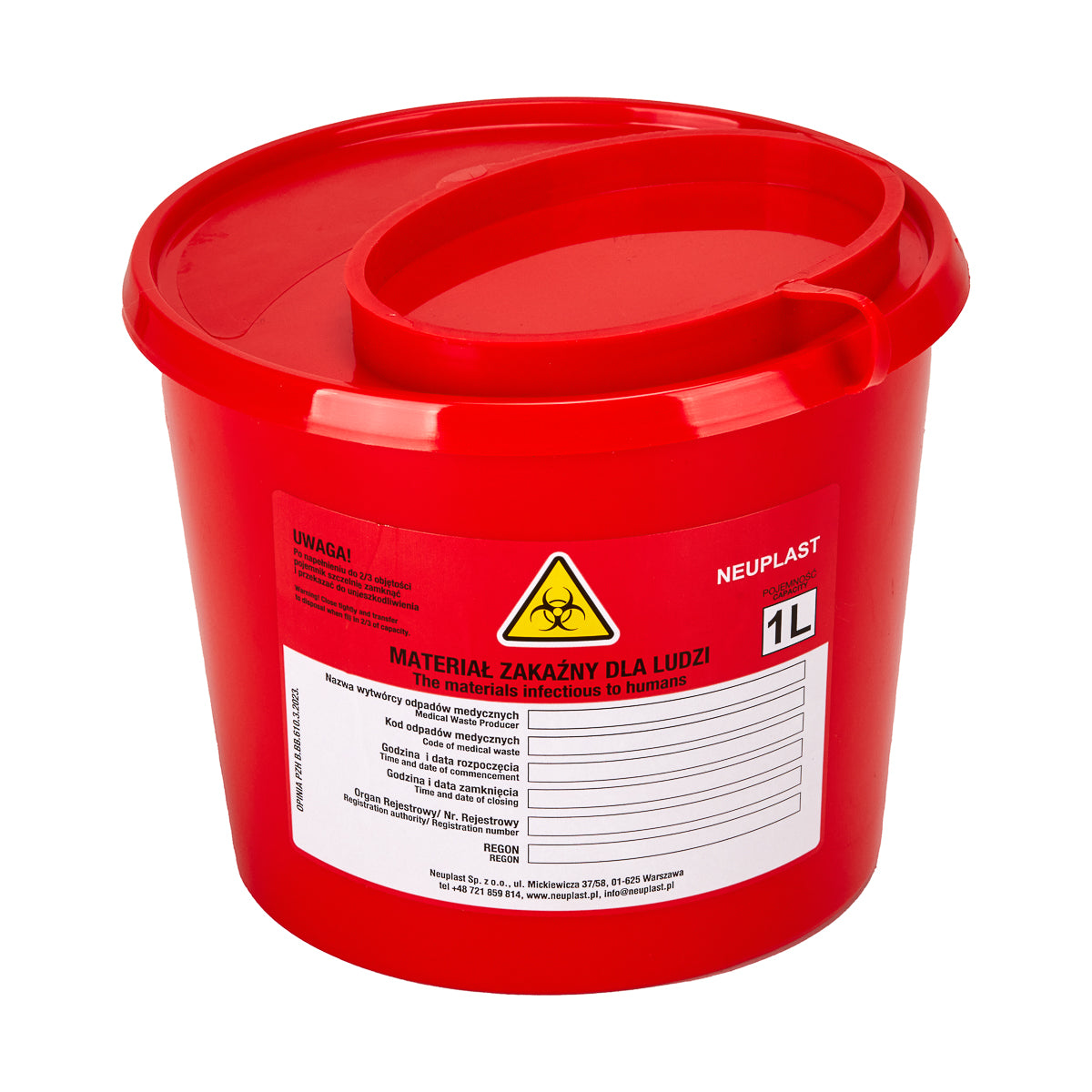 1 L RED MEDICAL WASTE CONTAINER - BVShop