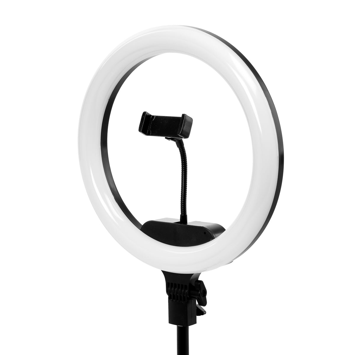 Black ring lamp with telescopic tripod and remote control