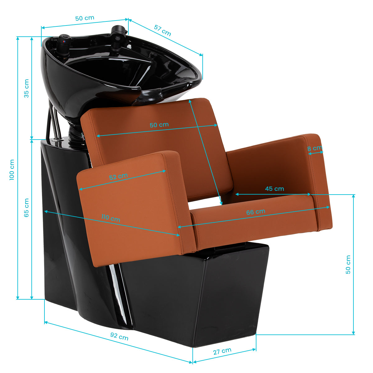 Gabbiano Vitoria brown hairdressing wash unit with ceramic basin and adjustable headrest for salon use.