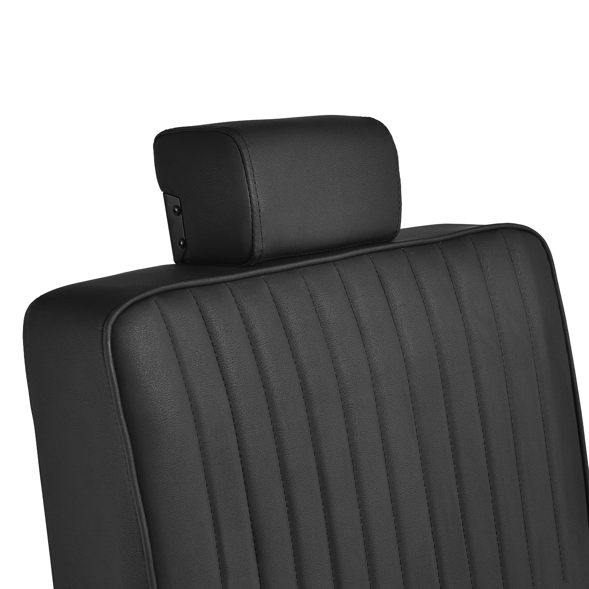 Gabbiano Visionerio black barber chair with black frame, featuring padded seat, backrest, and adjustable height for barbershop use.