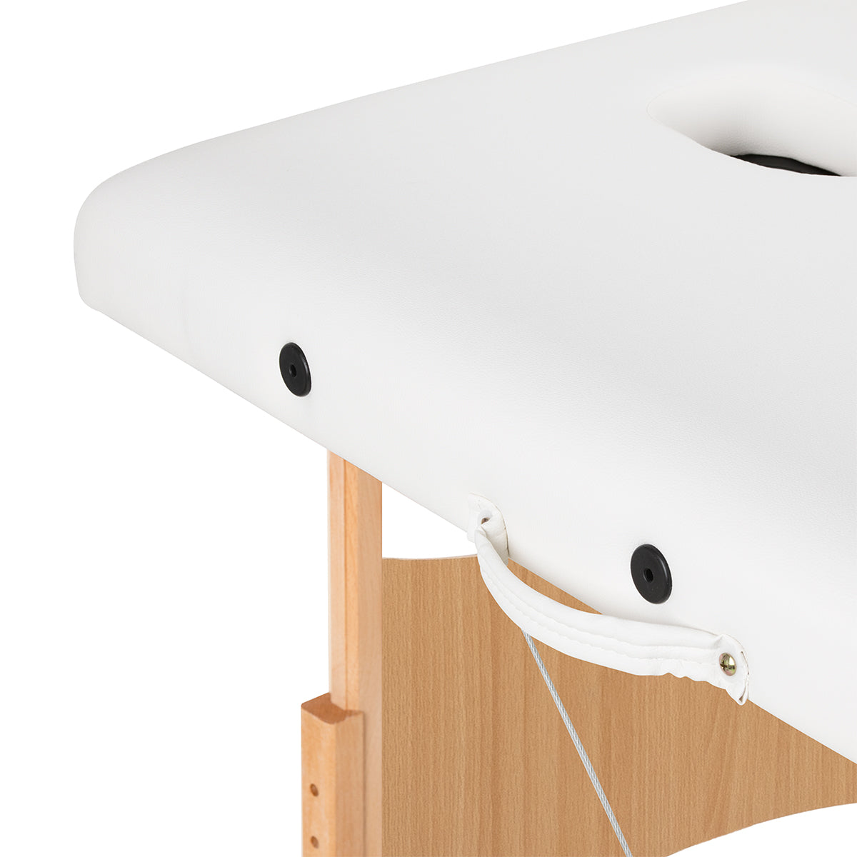 BALANCE wooden folding massage table with white finish, 2-segment design, measuring 190x70 cm, suitable for professional massage therapy.