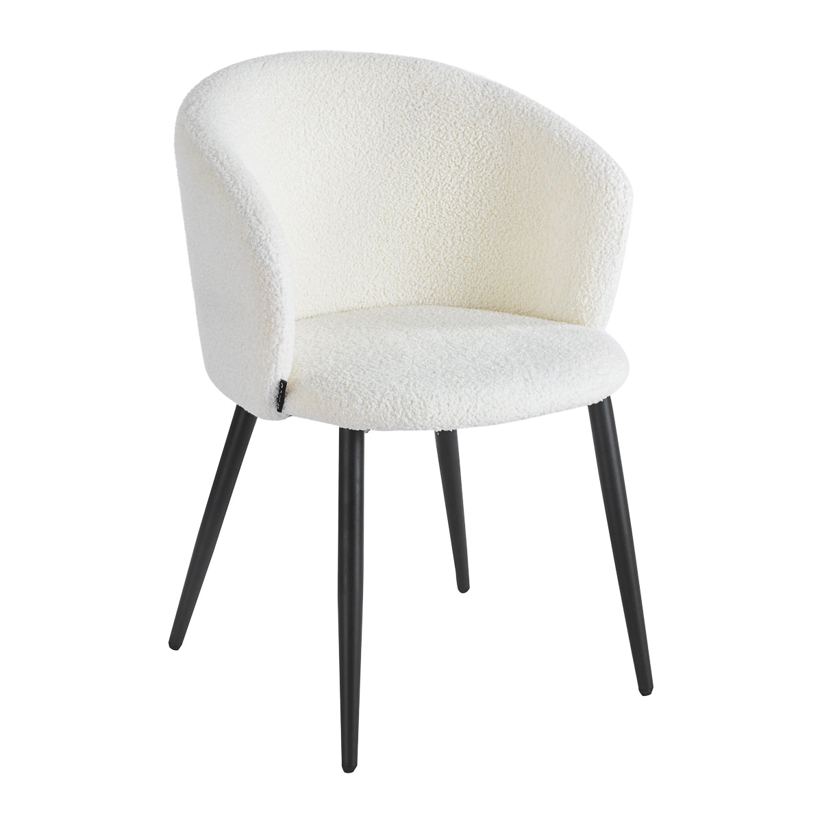 4RICO Asola white sherpa chair with rounded backrest and black metal legs