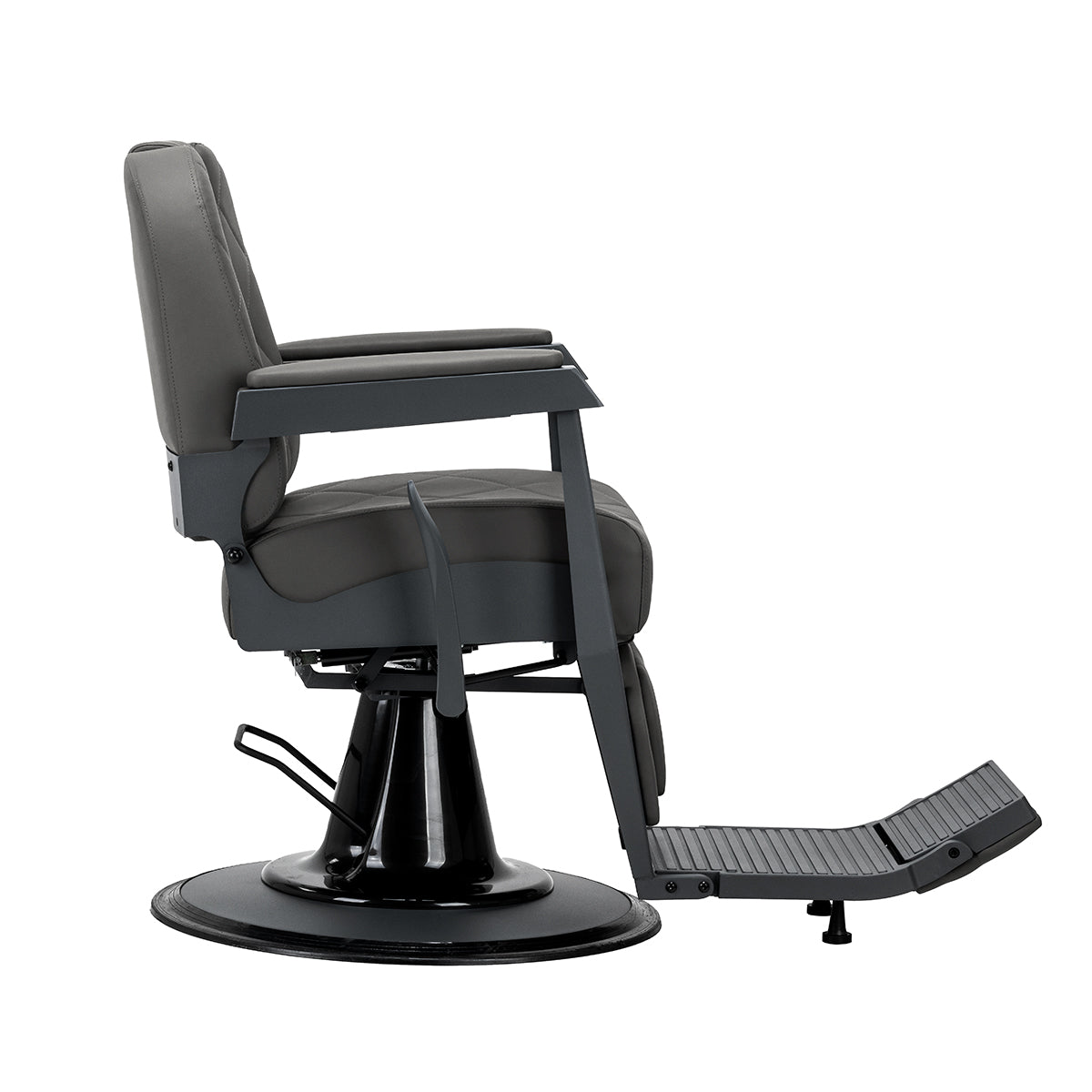 Angled view of Gabbiano Bruno graphite barber chair for barbershop