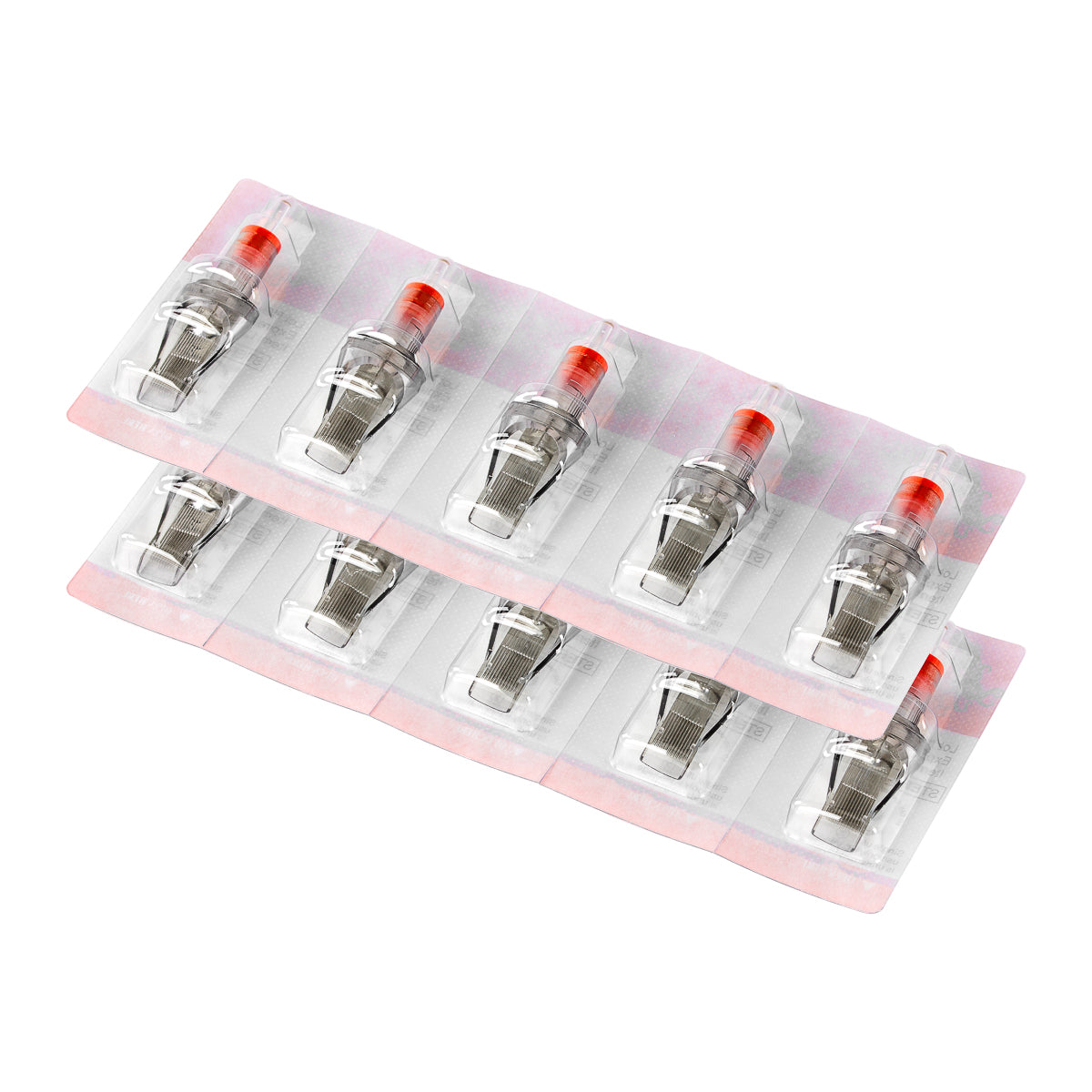 Set of 10 EL CARTEL V2 0.35mm 27RM LongTaper tattoo cartridges with precision needles for professional tattooing.