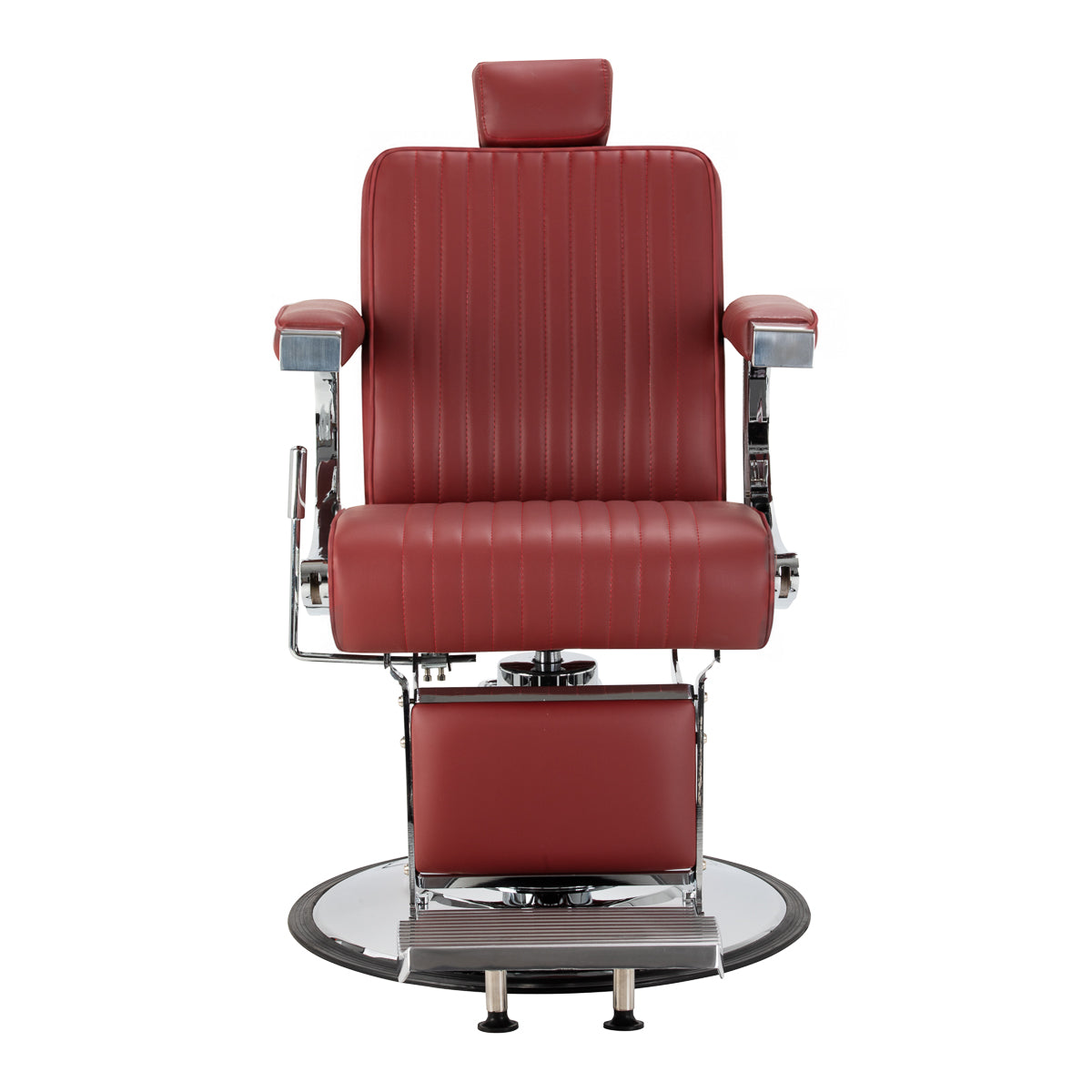 Gabbiano Visionerio+ Hydraulic Barber Chair – Red, Chrome Frame; front view