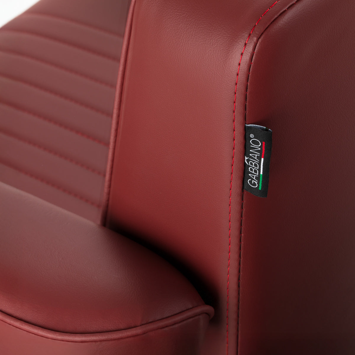Gabbiano Visionerio+ Hydraulic Barber Chair – Red, Chrome Frame; Gabbiano label and side upholstery
