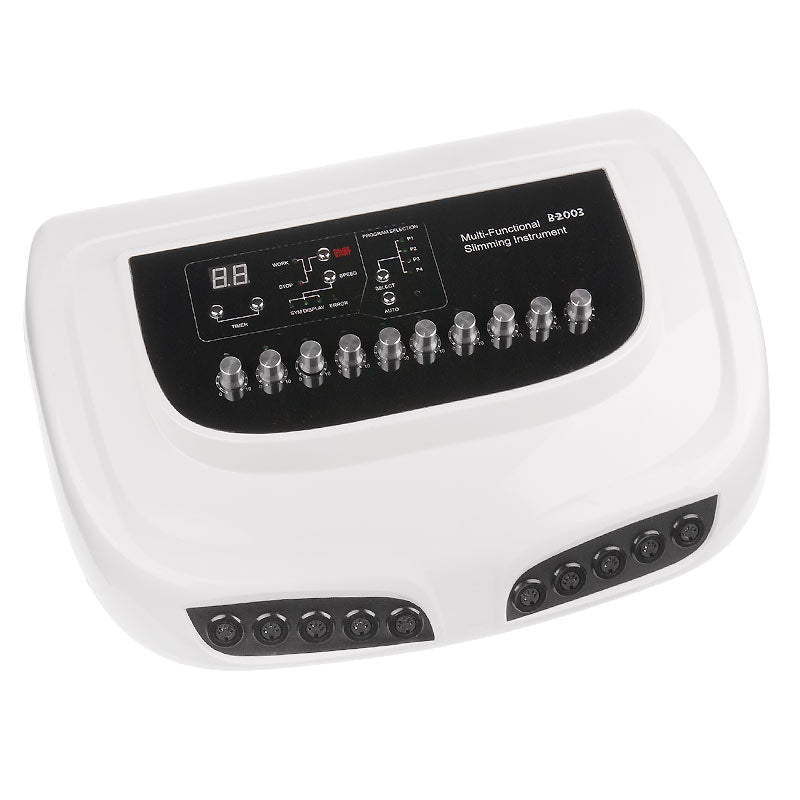 Electrostimulation device BR-2003 by Beauty System with control panel and electrode pads for muscle toning and skin rejuvenation.