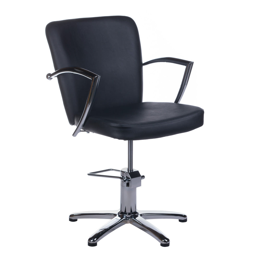 Black LIVIO Hairdressing Chair by Beauty System with adjustable features and cushioned seat for salon styling.