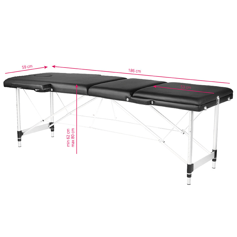 3-section black comfort massage table made of aluminum - BVShop