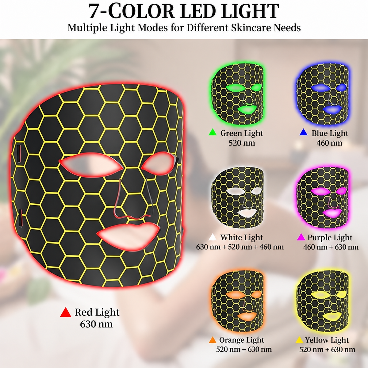 Flowlamp 7 Color silicone LED face mask for at-home facial care