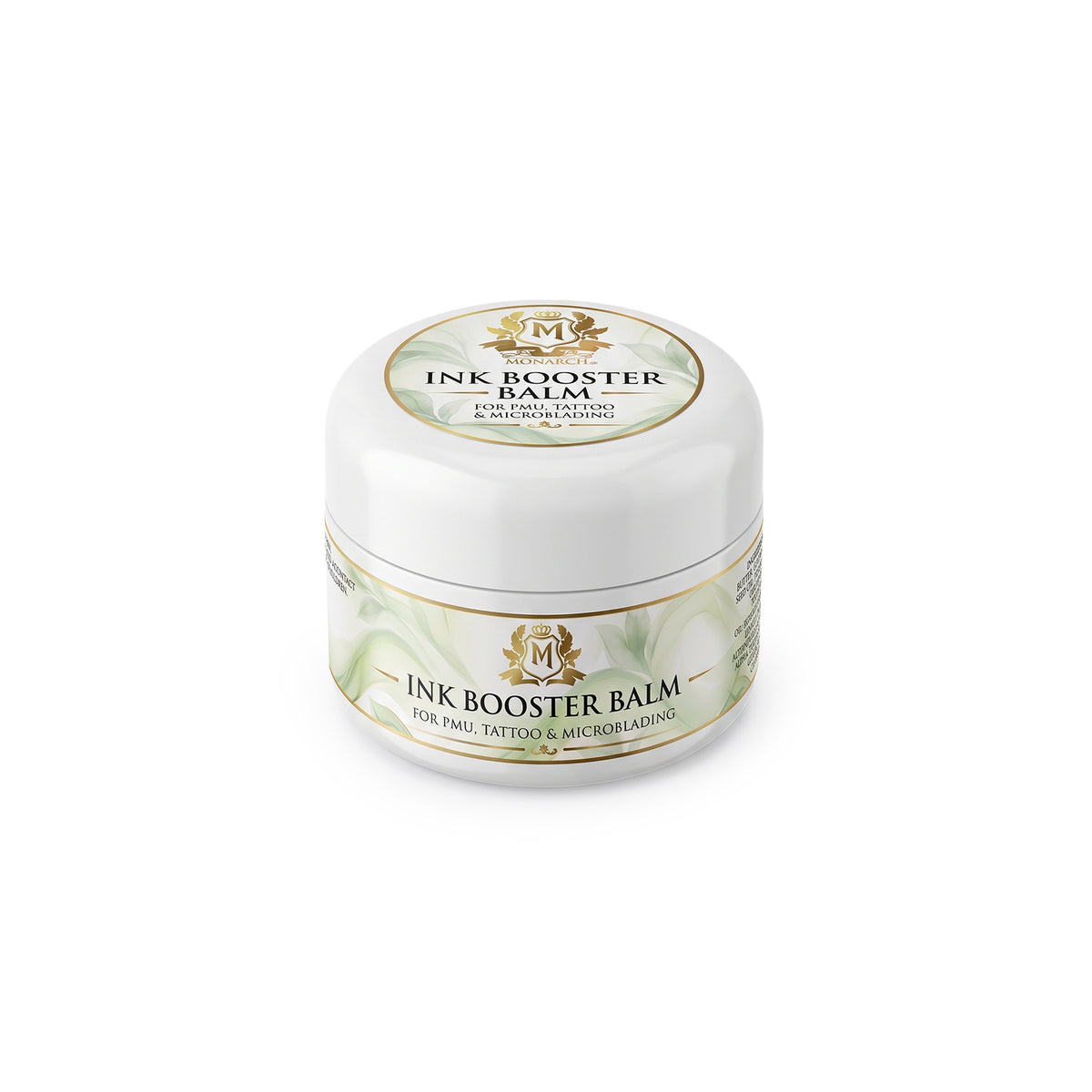 Skin Monarch Ink Booster Balm 30ml, angled view showing the lid and front label