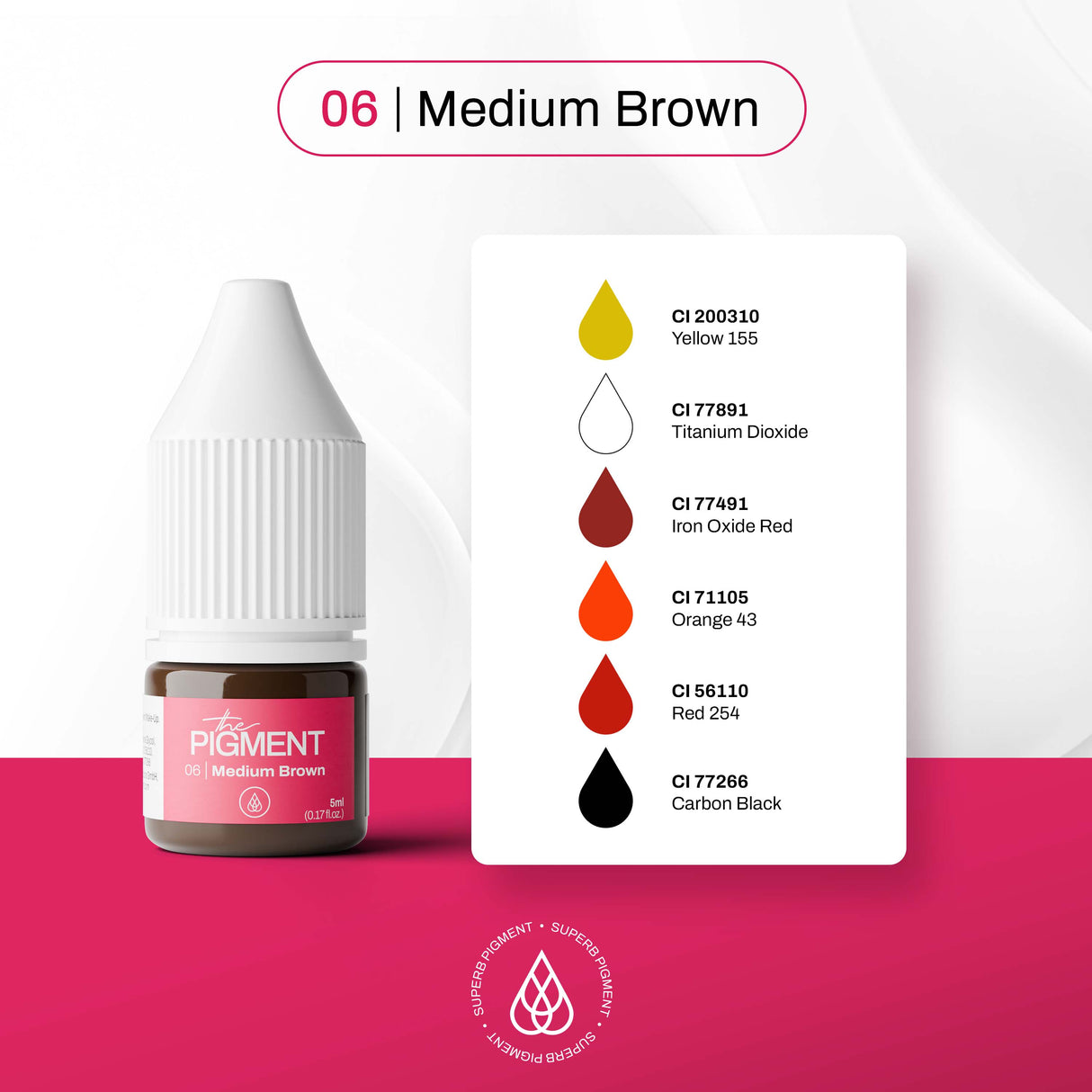 The Pigment 06 Medium Brown 5ml PMU pigment for powder brows