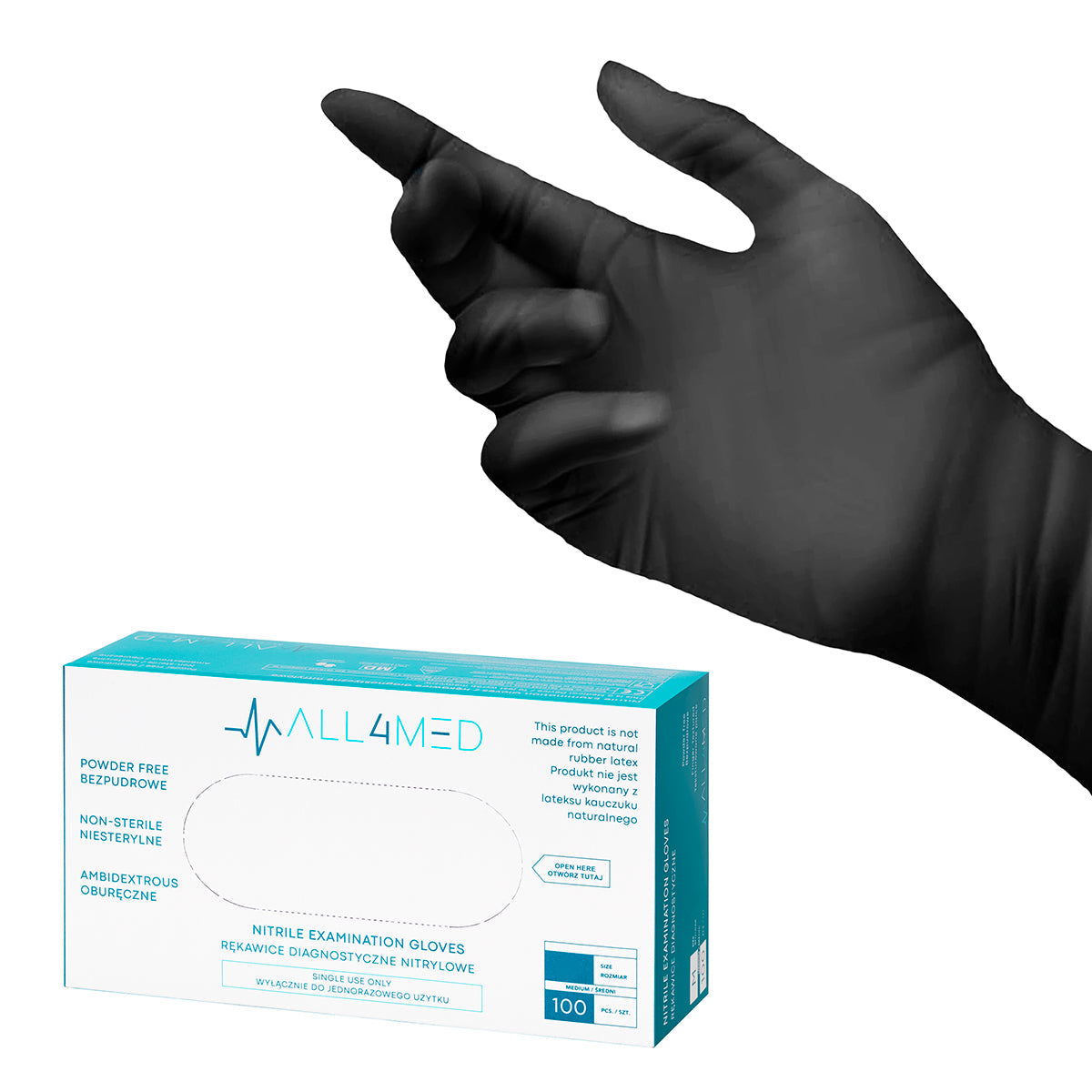 All4med disposable diagnostic nitrile gloves black L 10x100 pieces - BVShop