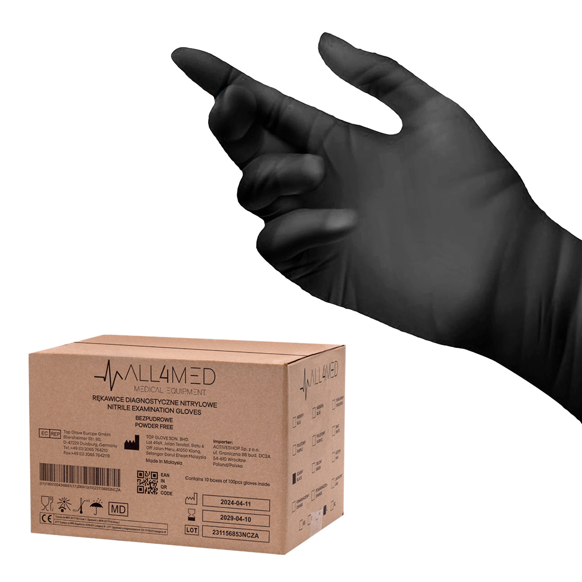 All4med disposable diagnostic nitrile gloves black M 10x100 pieces - BVShop