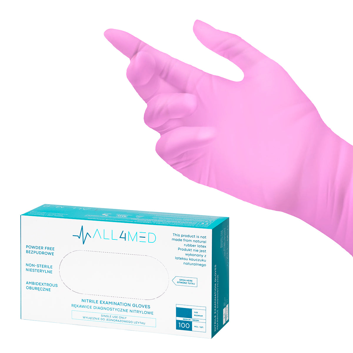 All4med disposable diagnostic nitrile gloves pink S 10x100 pieces - BVShop