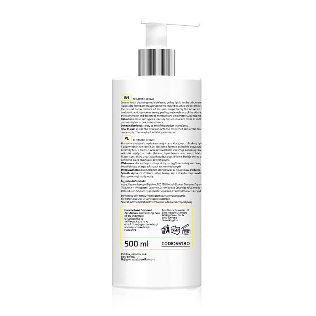 Apis CERAMIDE REPAIR Gentle facial cleansing emulsion with ceramides and beta glucan 500 ml - BVShop