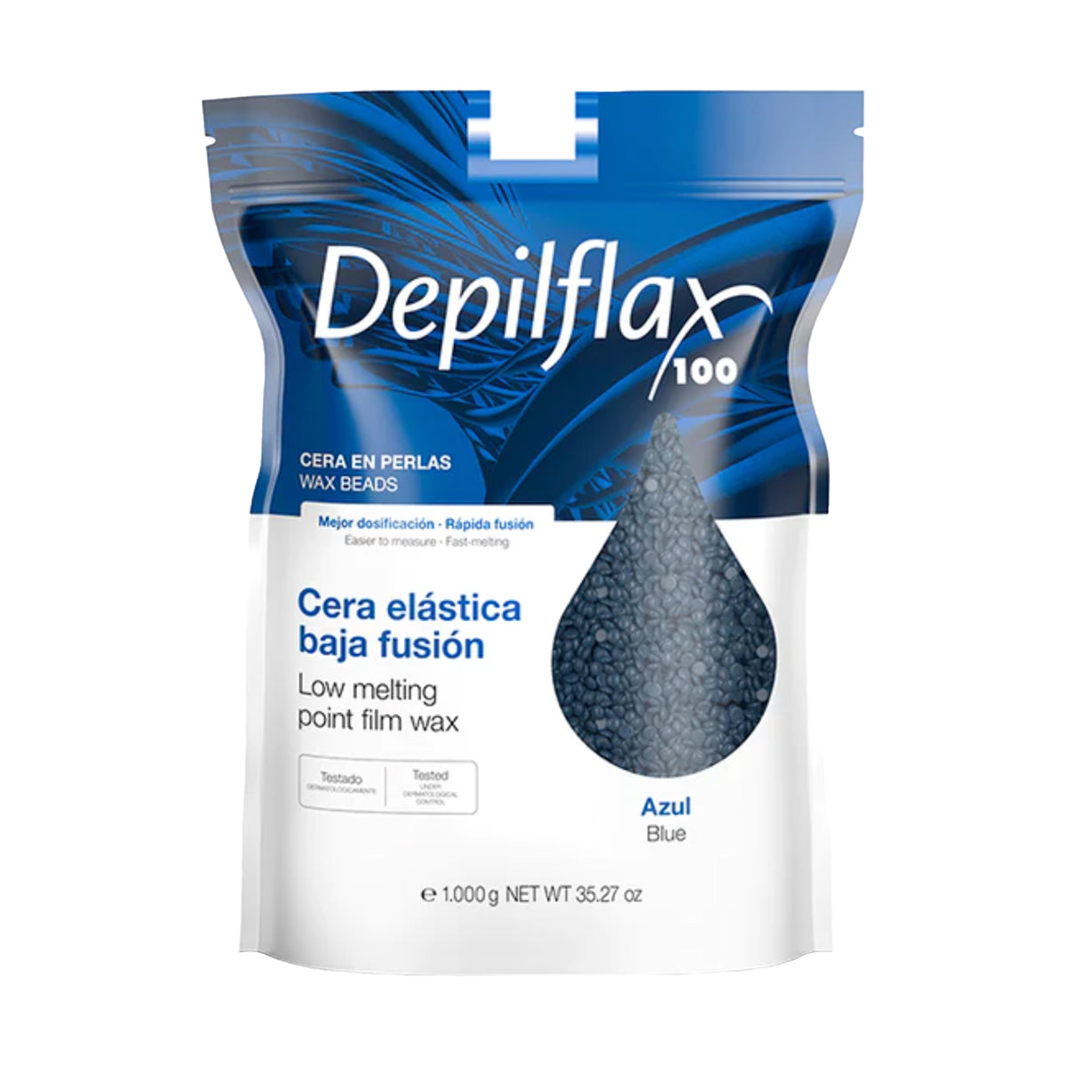 Depilflax 100 flexible depilatory wax with a low melting point, pearl azul 1000g - BVShop