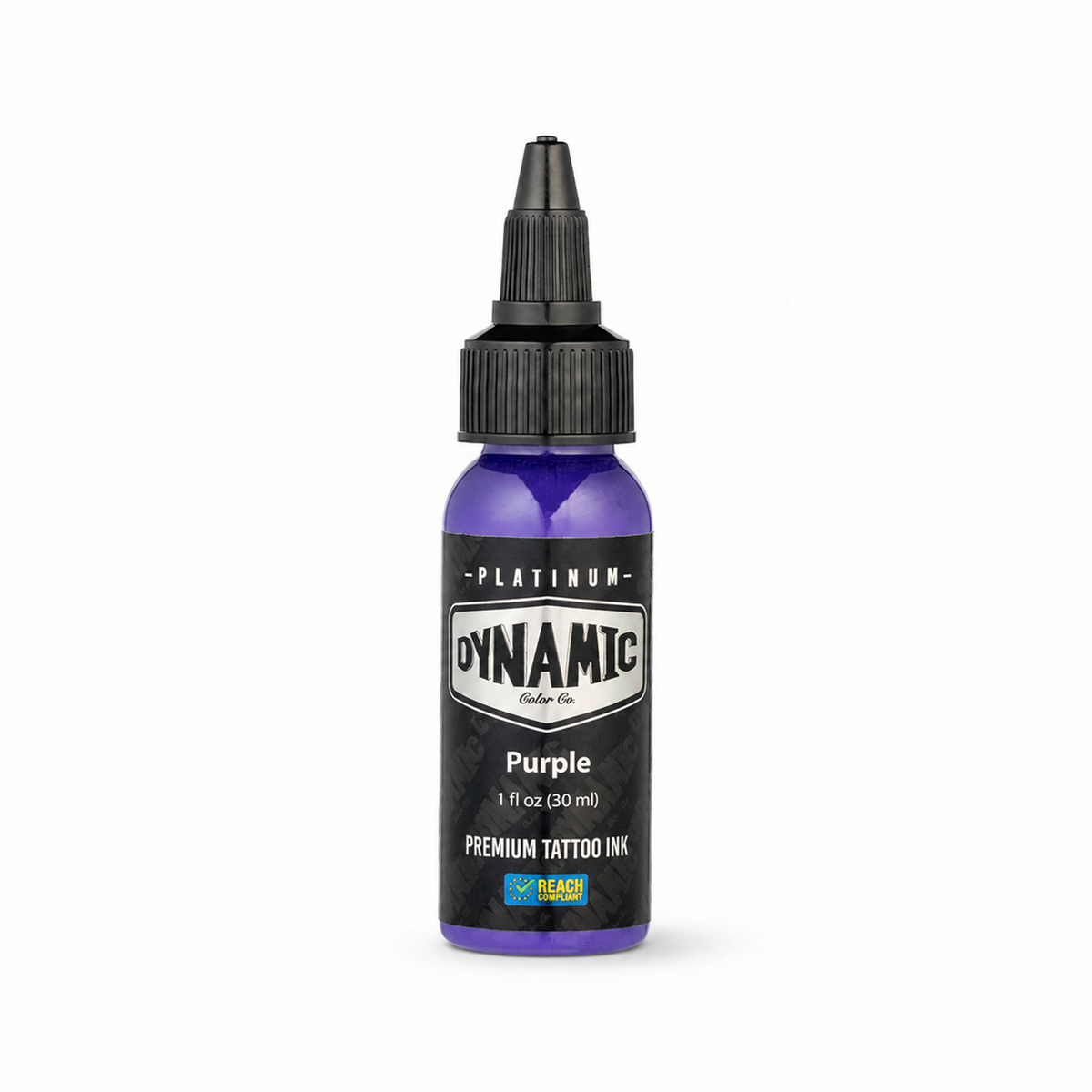 Dynamic Platinum Purple tattoo ink 30ml bottle on a white background with a soft natural shadow