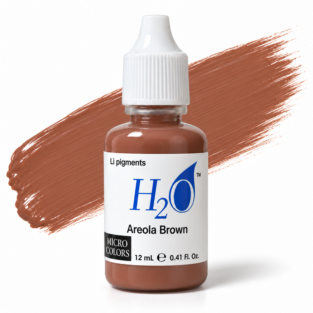Li Pigments Micro Colors H2O Areola Brown Practice Pigment 12ml — bottle with pigment colour smear
