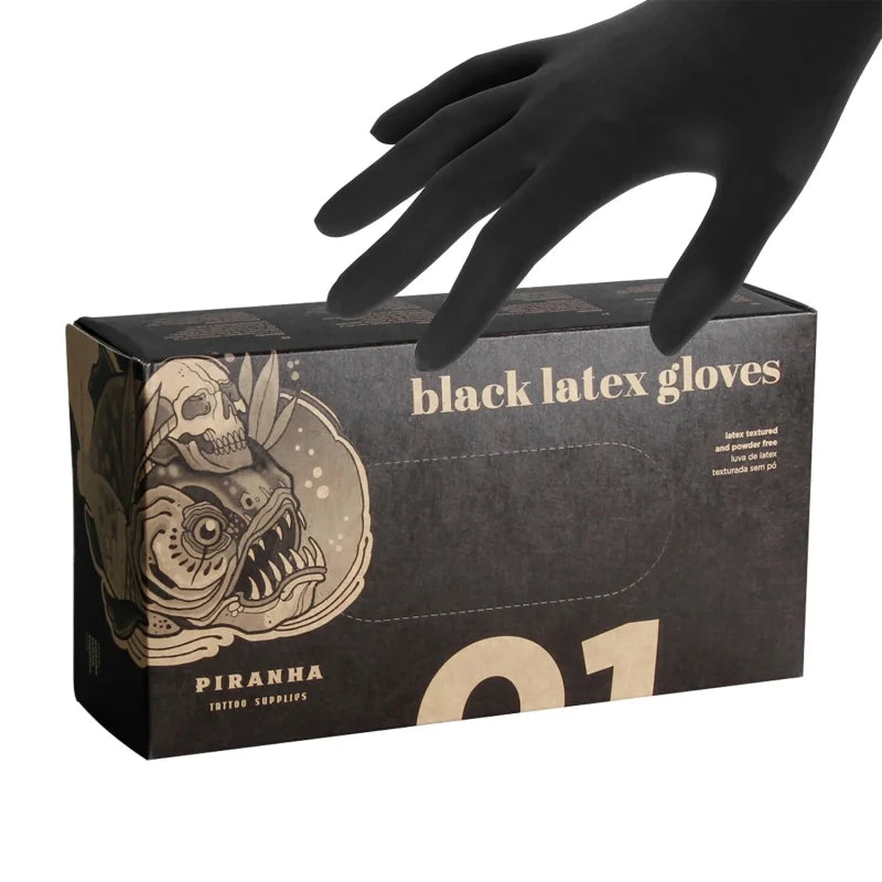 Piranha Black Latex Gloves 100 pcs