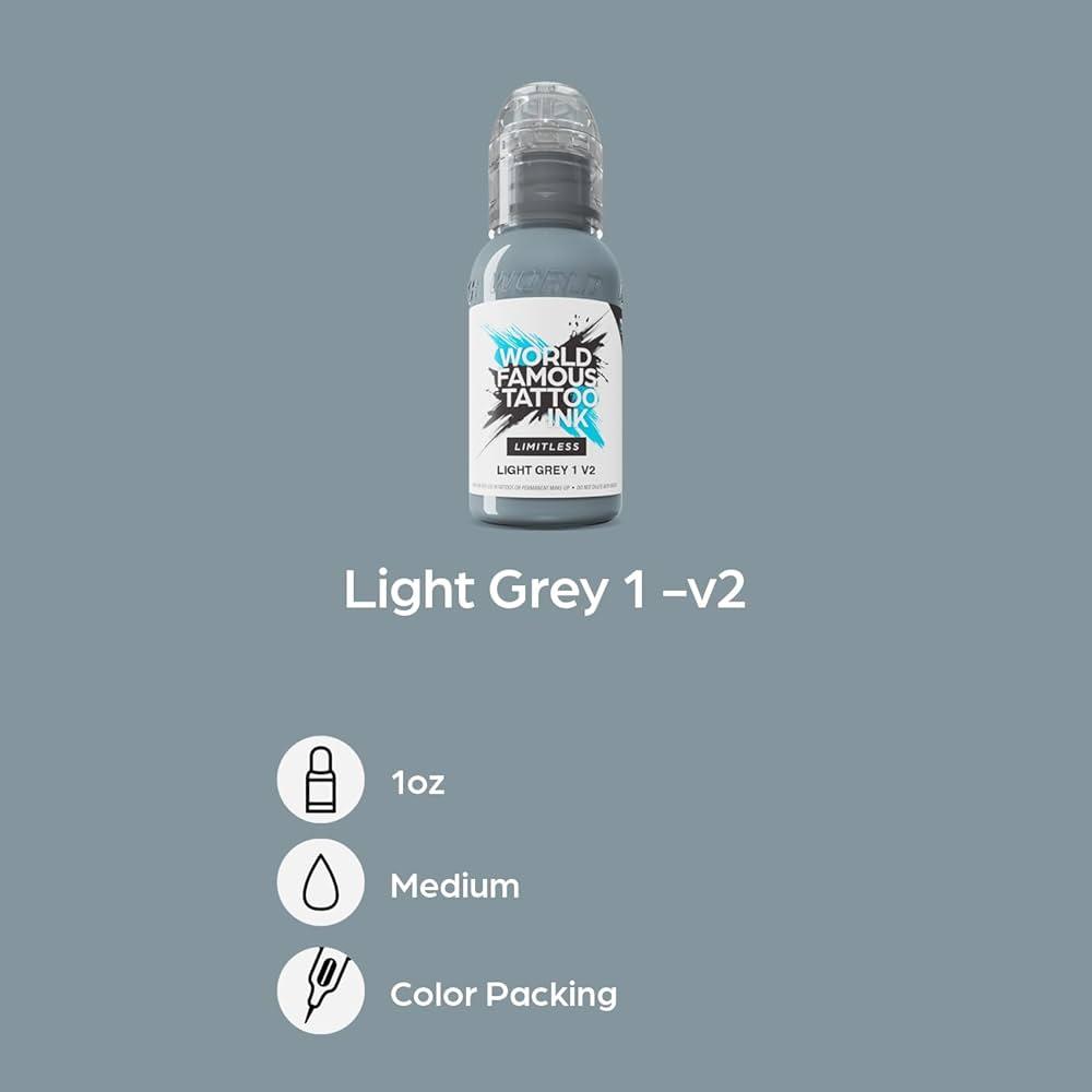 World Famous Limitless Tattoo Ink Light Grey 1 v2 30ml - BVShop