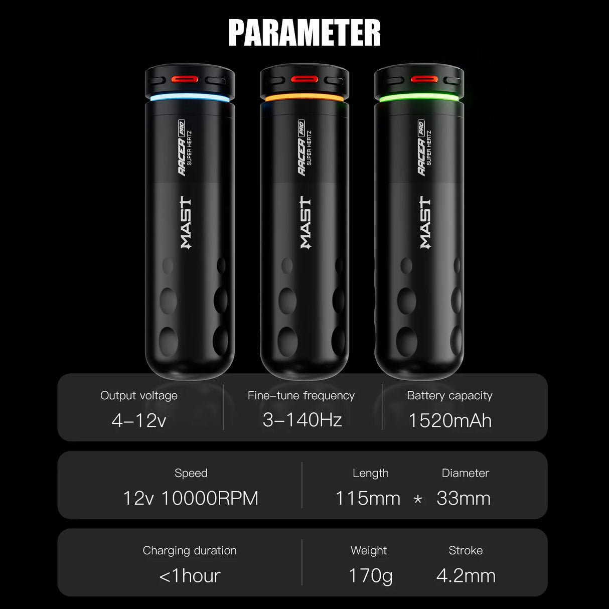 Mast Racer Pro Pink Wireless Tattoo Pen 4.2mm Stroke