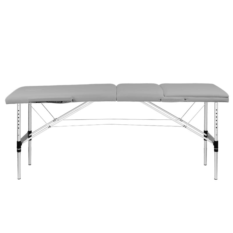 BALANCE Three-Section Folding Aluminium Massage Table – Grey; front view of the aluminium frame