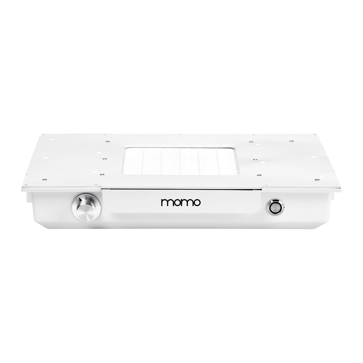 MOMO L02 manicure desk with built-in dust absorber, featuring a sleek workspace with organized tools and modern design.