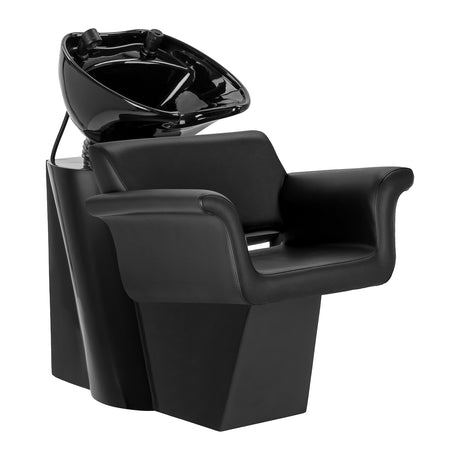 Gabbiano Lucca black hairdressing wash unit with ceramic sink and adjustable headrest for salon use
