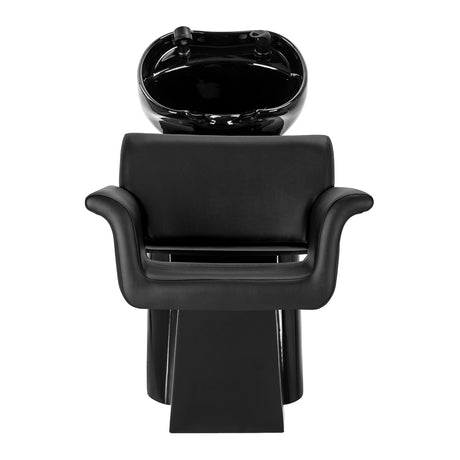 Gabbiano Lucca black hairdressing wash unit with sink and reclining chair, designed for professional salon use