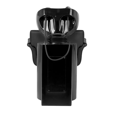 Gabbiano Lucca black hairdressing wash unit with sink and chair for salon styling and hair washing services.