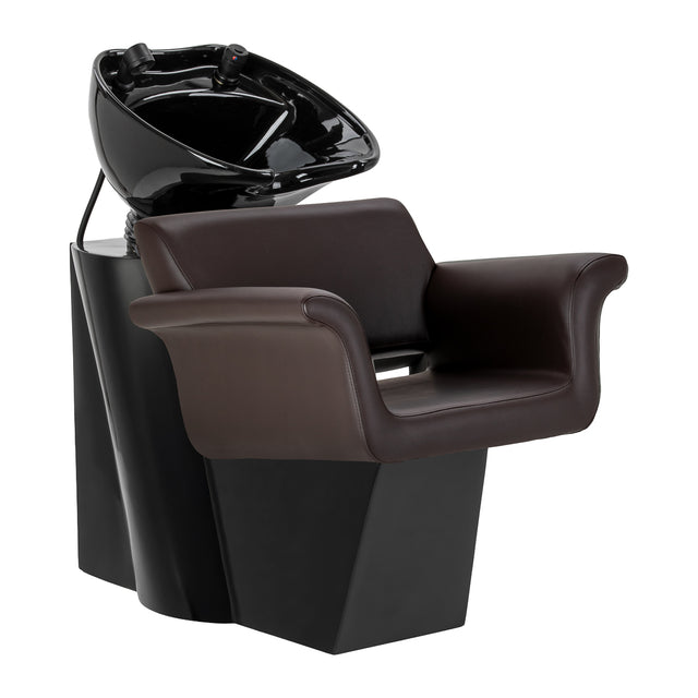 GABBIANO Lucca brown hairdressing wash unit with sink and chair, designed for professional salon use.