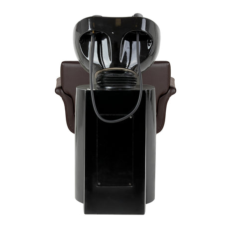 Gabbiano Lucca brown hairdressing wash unit with sink and chair, featuring sleek design and comfortable styling station.