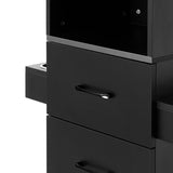 GABBIANO Totem Black hairdressing station with mirror and storage shelves, salon furniture for professional hairdressing.