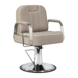 Gabbiano Rufo beige barber chair with hydraulic lift and chrome base