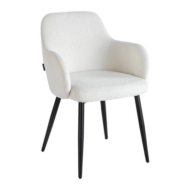 4RICO Intra white sherpa chair with rounded backrest and black metal legs