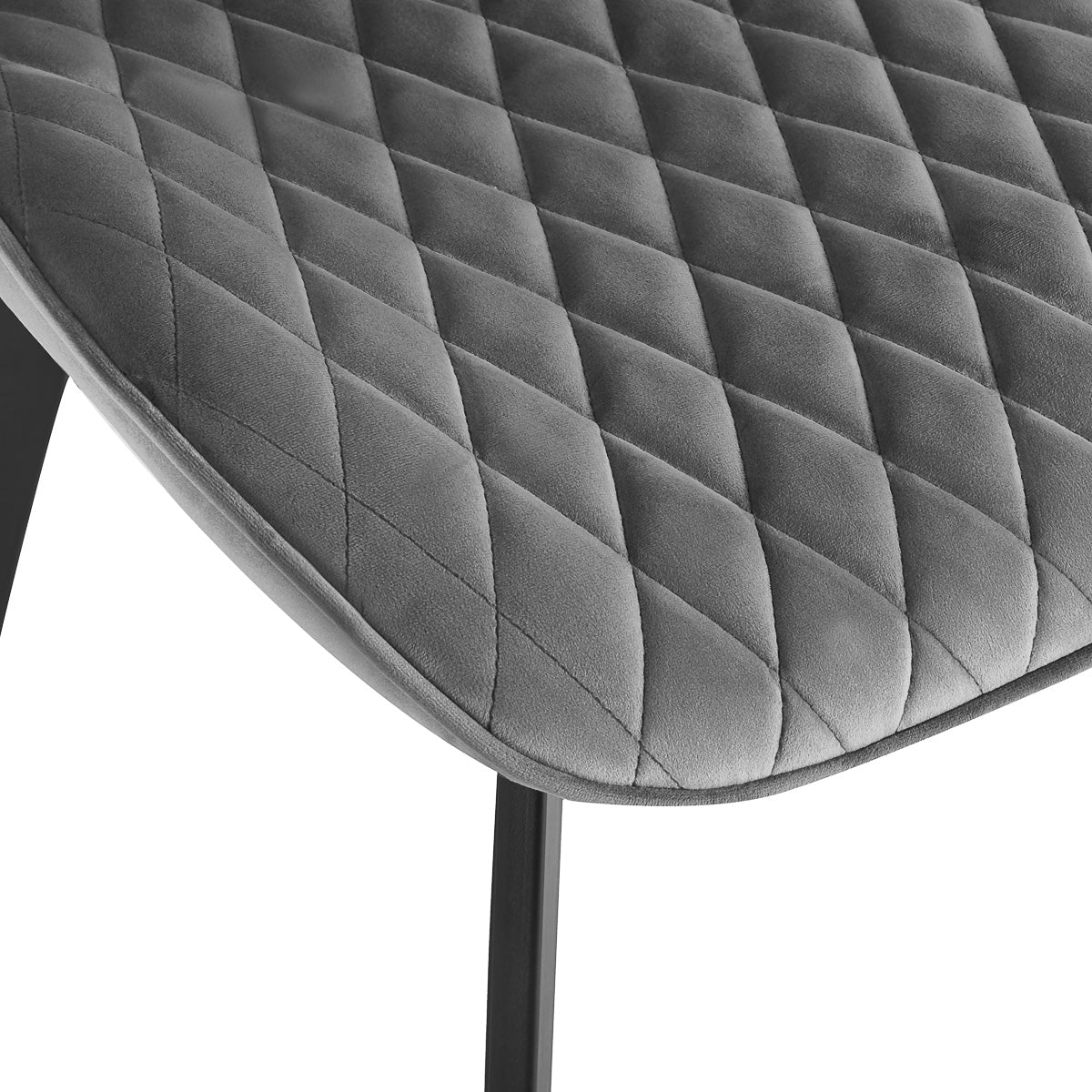 4RICO Vetro grey velour chair with stitched backrest and black metal legs