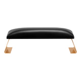 Black manicure support chair by MOMO, designed for beauty salon furniture, with cushioned seat and ergonomic support.