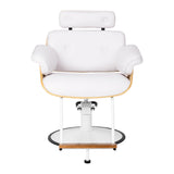 White Gabbiano Florence hairdresser chair with wooden footrest detail