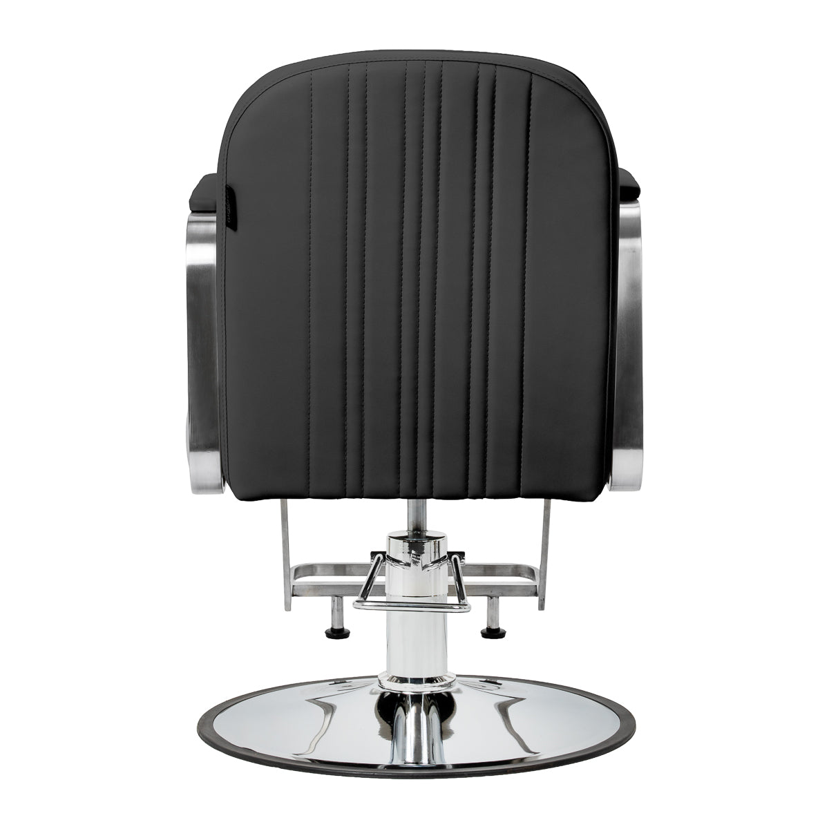 Black Gabbiano Acri hairdressing chair with adjustable headrest and armrests, featuring modern design and padded seat.