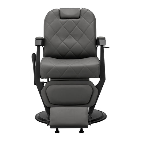 Back view of Gabbiano Bruno graphite barber chair with stitched upholstery