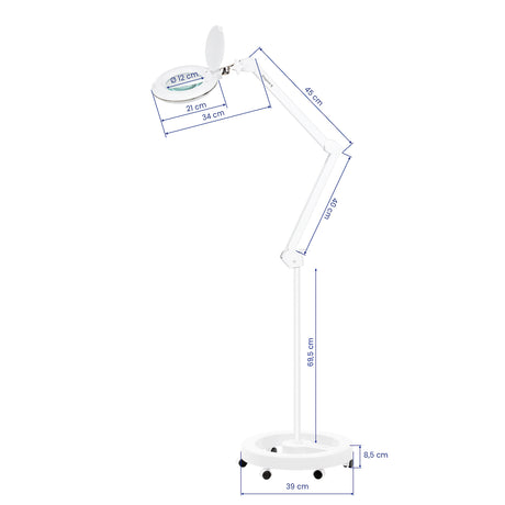 Elegante 6031 floor magnifying lamp with flexible arm and castors
