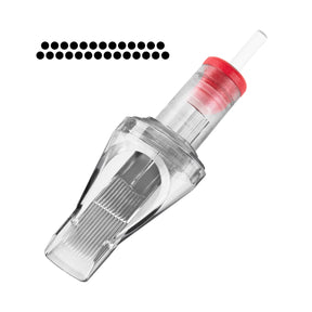 Set of 10 EL CARTEL V2 0.35 27RM LongTaper tattoo cartridges with precise needle tips for professional tattooing.