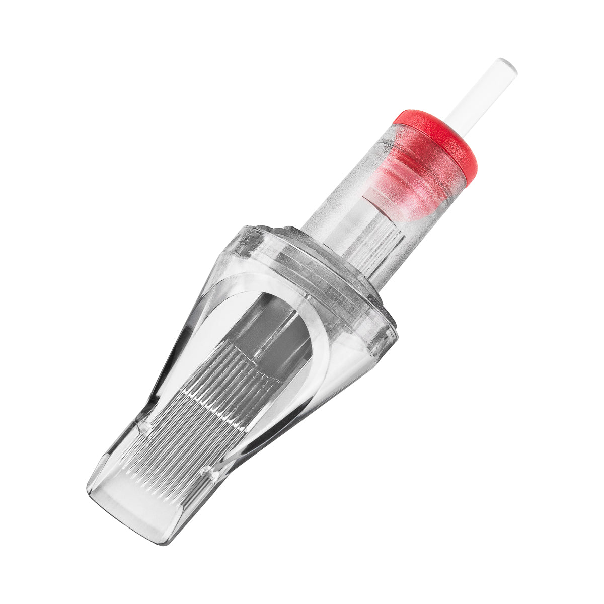 Set of 10 EL CARTEL V2 0.35mm 27RM LongTaper tattoo cartridge needles arranged in a display.