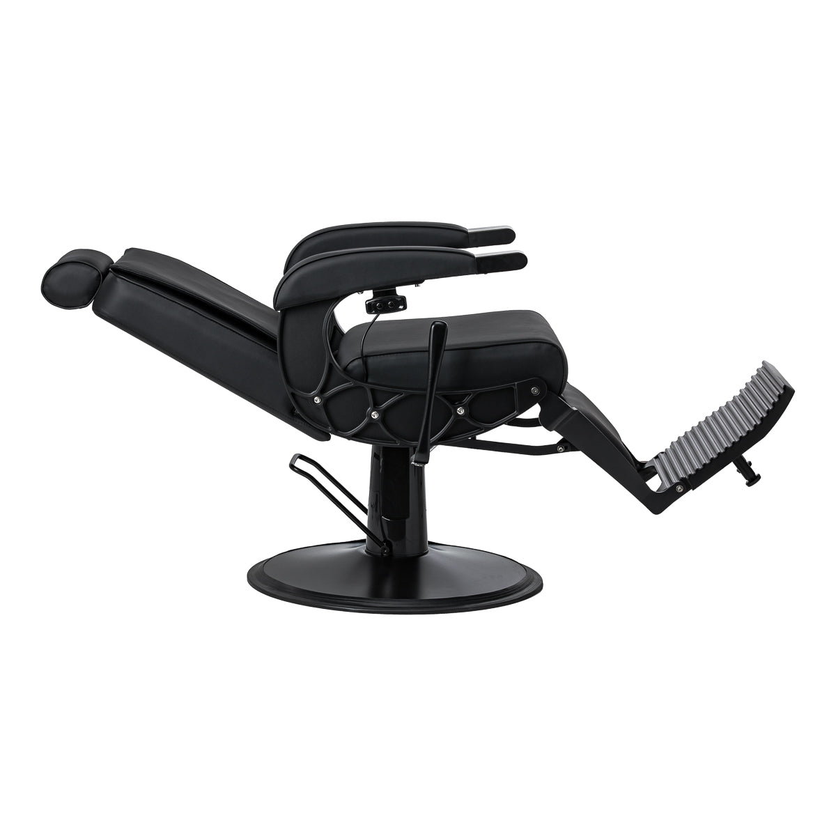 Gabbiano Continental Barber Chair With Massage – Black · Reclined position