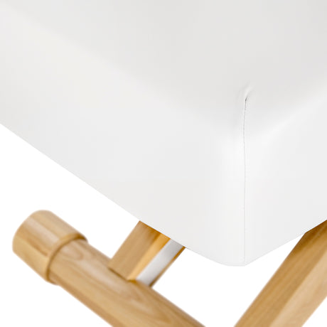 Sillon Siesta Electric SPA Lounger – White, Light Brown Base · Wooden base detail