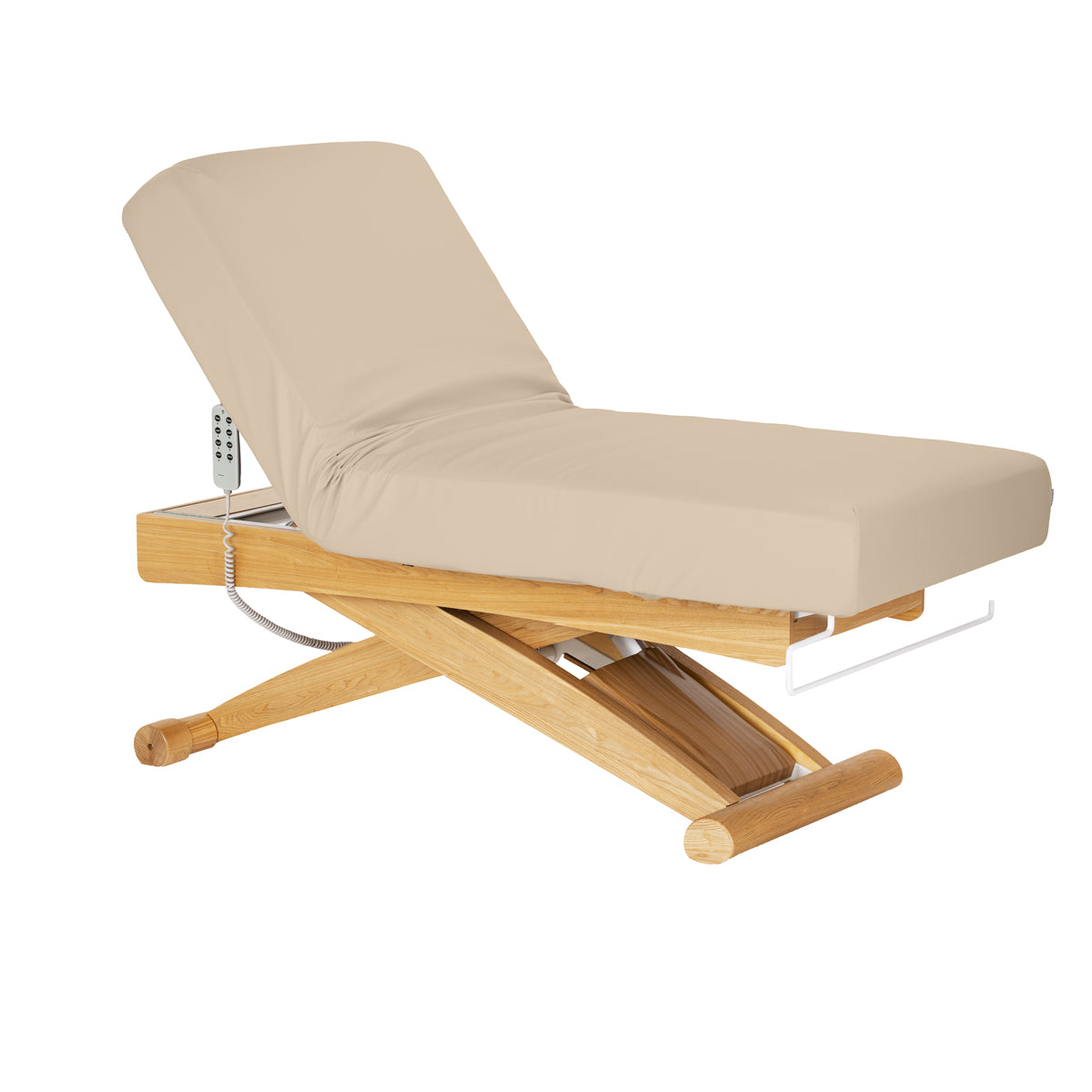 Sillon Siesta Electric SPA Lounger – Beige, Light Brown Base · Reclined position