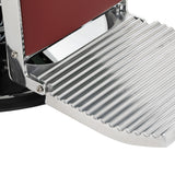 Gabbiano Visionerio+ Hydraulic Barber Chair – Red, Chrome Frame; ribbed metal footrest detail