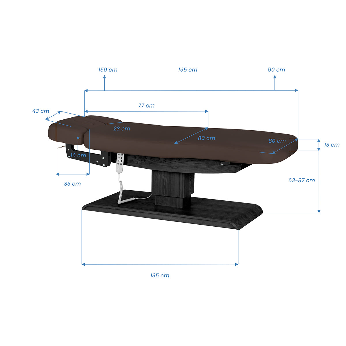 Sillon Relax Electric SPA Lounger – Dark Brown, Black Base · Dimension drawing