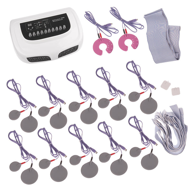 Electrostimulation device BR-2003 by Beauty System with control panel and electrode pads for muscle toning and relaxation.